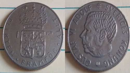 1973 - Sweden - 1 Krona - Gustaf VI Adolf - Demonetised Jun 2017 -Copper-Nickel plated Copper