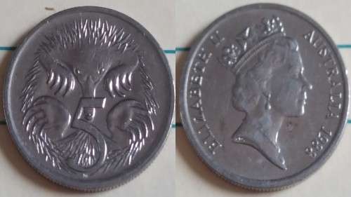 1988 - Australia - 5 cents -  Spiny Ant Eaters - Demonetised No -Copper-Nickel