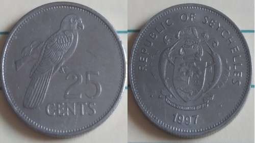 1997 - Seychelles - 25 cents - National Arms - Demonetised No -Nickel plated steel