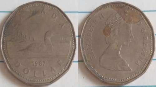 1987 - Canada - Dollar - Canadian Loon - Demonetised No -Bronze plated nickel