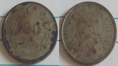1991 - Turkey - 100 Lire - Head of Atatürk  - Demonetised 1995 -Brass 