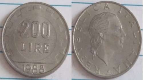 1988 R - Italy - 200 Lire - Square toothed gear - Demonetised Feb 2002 -Bronzital