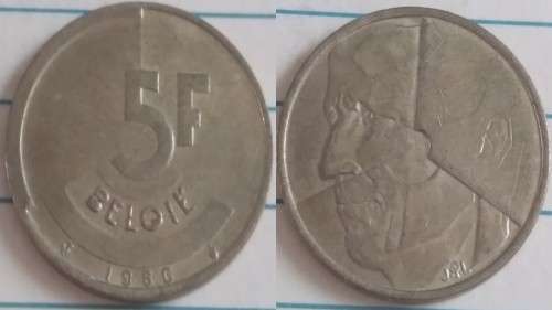1986 - Belgium - 5 Francs - Baudouin I Dutch text - Demonetised Feb 2002 -Brass (Brass or Aluminium-