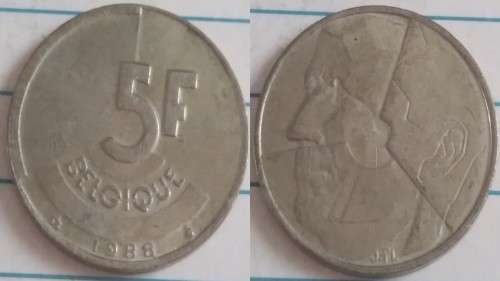 1988 - Belgium - 5 Francs - Baudouin I French text - Demonetised Feb 2002 -Brass (Brass or Aluminium