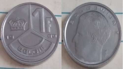 1989 - Belgium - 1 Franc -  AU - Baudouin I Dutch text - Demonetised Feb 2002 -Nickel plated steel