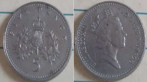 1990 - UK - 5 Pence - ER 11 - Demonetised Dec 1990 -Copper-nickel