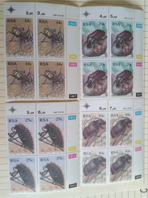 1987 - RSA - Beetles -  16 stamps - Control Blocks