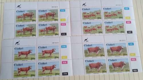 1987 - Ciskei - Nkone Cattle -  16 stamps - Control Blocks