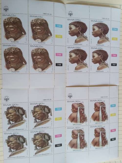 1984 - SWA - Female Headdresses-  16 stamps - Control Blocks