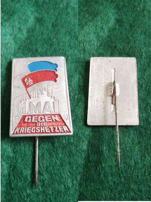 Pin -  1952  -  Soviet East Germany. Workers day protest against warmongering ` Gegen die Kriegshetz