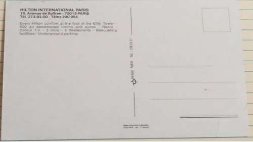 Vintage Unused Postcard - Paris -  Hilton International