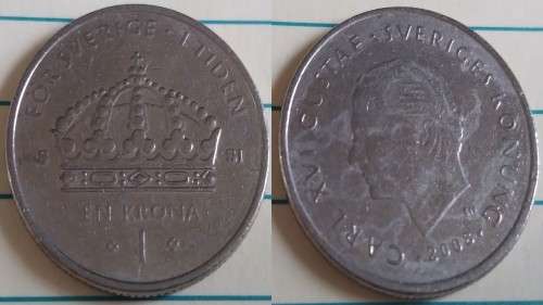 2008 - Sweden - 1 Krona - CARL XVI GUSTAF - Demonetised Jun 2017 -Copper-Nickel