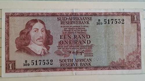 1975 - Een Rand/One Rand -  B389 517532 -  TW de Jongh 2nd Issue -  Demonetised -  Yes - Watermark -