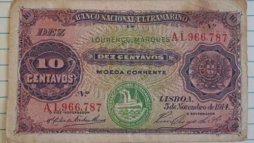 5 November 1914 - Portuguese Mozambique -  10 Centavos  - AL966, 787 -  Demonetised -  Yes