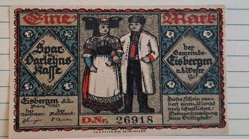 1921 - 1 Mark Spar- und Darlehnskasse - Municipality of Eisbergen (Prussian province of Westphalia) 