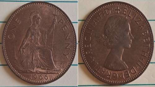 1966 -  UK -  One Penny - ERII - Bronze - Demonetised - Aug 1971 -  AU