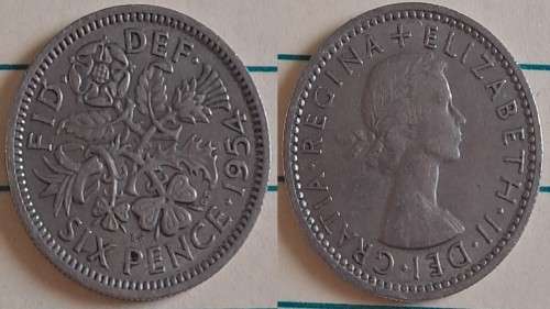 1954 -  UK -  Six Pence - ERII - Copper Nickel  - Demonetised - June 1980