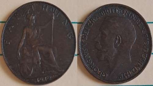 1912 -  UK -  Farthing - George V- Bronze  - Demonetised - Dec 1960