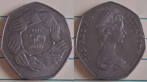 1973 -  UK -  50 Pence - ER II - Circulating Commemorative - Copper Nickel  - Demonetised - Feb 1998