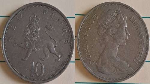 1975 -  UK - 10 New Pence - ER II -  Copper Nickel - Demonetised - June 1993