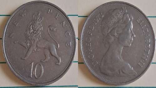 1973 -  UK - 10 New Pence - ER II -  Copper Nickel - Demonetised - June 1993
