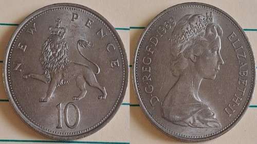 1969 -  UK - 10 New Pence - ER II -  Copper Nickel - Demonetised - June 1993