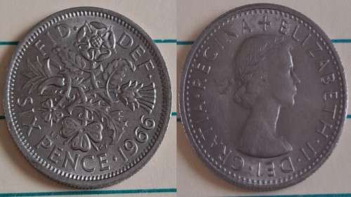 1966 -  UK -  Six  Pence - ER II -  Copper Nickel  - Demonetised - Jun 1980