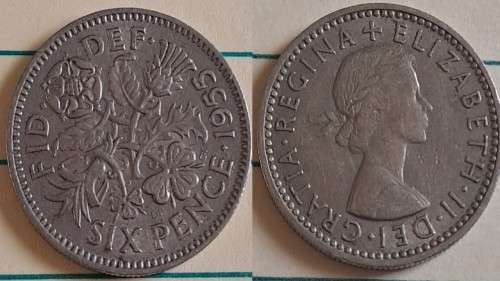 1955 -  UK - Six Pence - ER II -  Copper Nickel  - Demonetised - Jun 1980