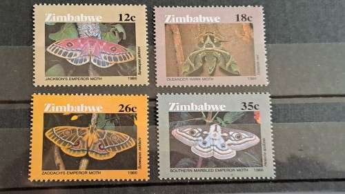 1986 - Zimbabwe -  Mint - 12c, 18c, 26c, 35c - Moths of Zimbabwe