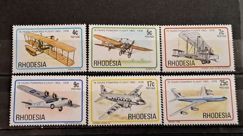 1978 - Rhodesia -  Mint - 4c, 5c, 7c, 9c, 17c, 25c - The 75th Anniversary of Powered Flight