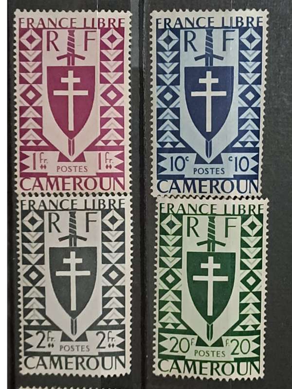 1942 - Cameroon - French Colony - Unused - 10c, 20F, 1F, 2F - Free French Issue