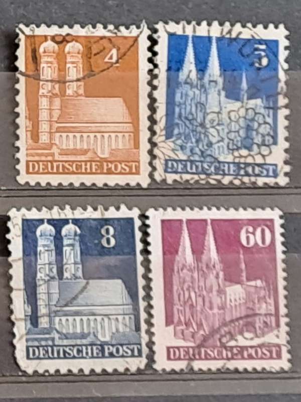 1948 - Germany American British  Zone -  WM - 4, 5, 8, 60 - Buildings