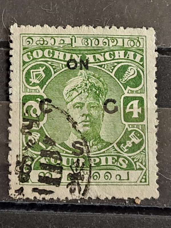 1918-1923 - Indian Feudatory States -  Cochin -  WM - Four Pies - Overprint `on CCS`