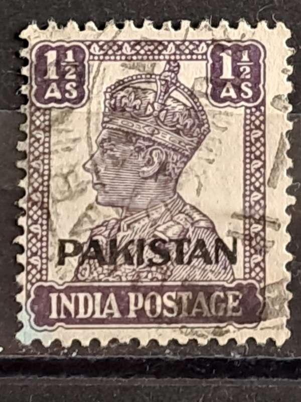 1947 - India Overprinted `Pakistan` -  WM - One Half Anna -