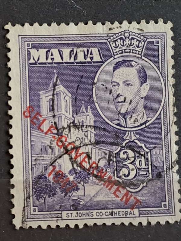 1953 - Malta - WM -  `Self-Government 1947` Overprint` - 3P - King George VI