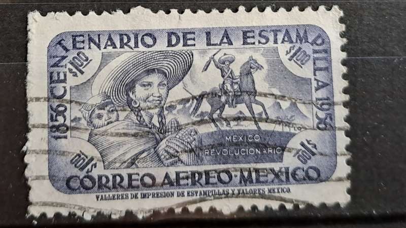 1956 - Mexico -  WM - 1.00 - Airmail - The 100th Anniversary of Mexican Stamps