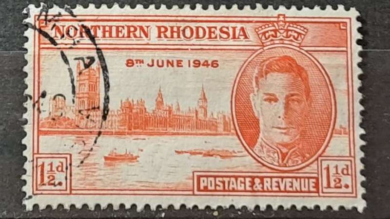 1946 - Northern Rhodesia (Zambia) -  WM - 1½P - The End of the World War II