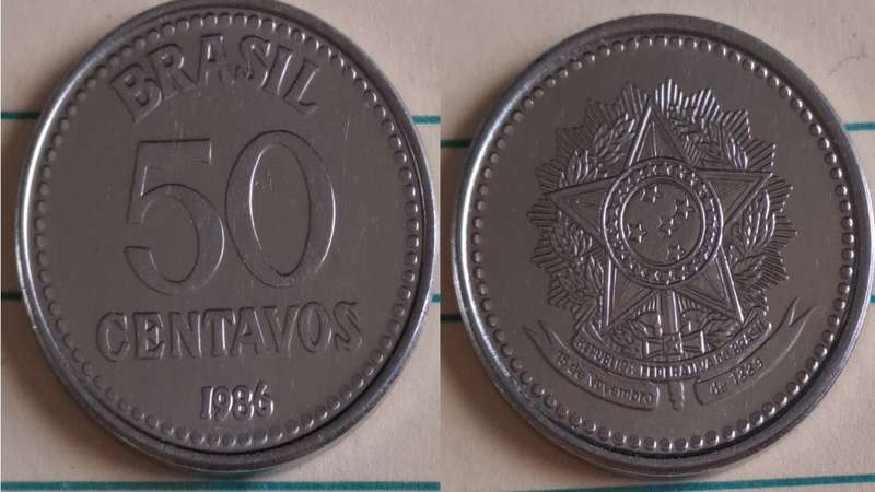 1986 - Brazil- AU/UNC - State emblem - Demonetised 1989 - Stainless steel