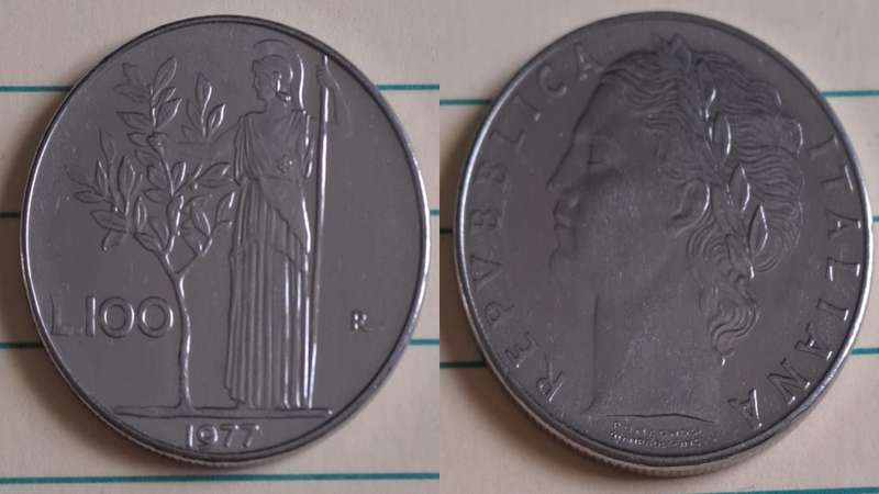 1977 - Italy -  AU/UNC - Goddess Minerva - Demonetised Feb 2002 - Acmonital