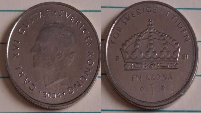 2004 - Sweden  -  AU/UNC - 1 KR - Royal crown of Sweden - Demonetised Jun 2017 - Copper-nickel