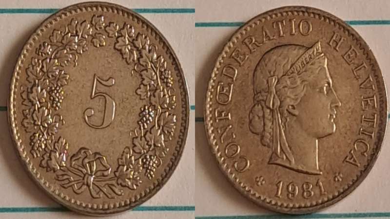 1981 - Switzerland - 5 Rappen - Head of Libertas  - Demonetised -  No - Aluminium bronze 