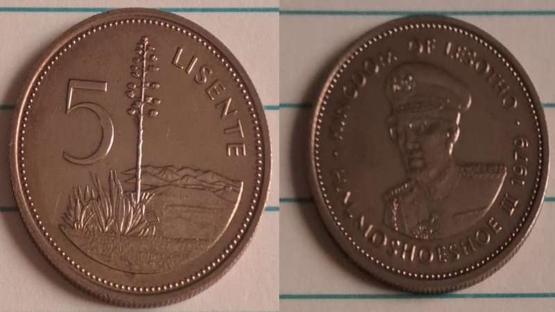 1979 - Lesotho -  AU/NC - 5 - Moshoeshoe II - Demonetised -  No - Nickel brass