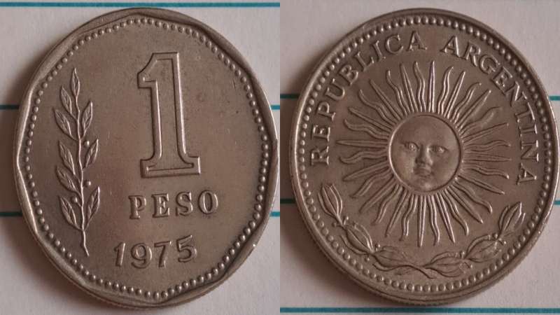 1975 - Argentina - AU/UNC - 1 - Radiant sunface - Demonetised March 1994 - Aluminium bronze