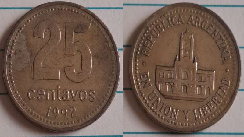 1992 - Argentina - 25 - The Cabildo building - Demonetised - No - Aluminium bronze