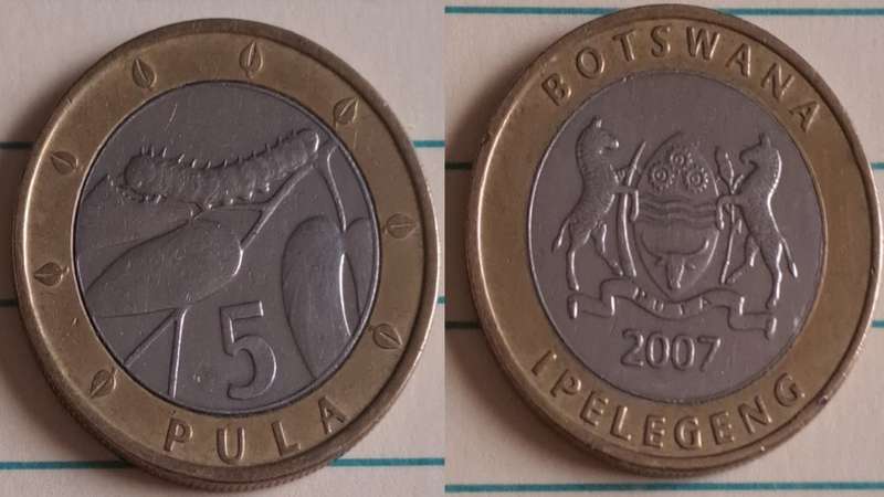 2007 - Botswana - 5 - Mopane worm - Demonetised Jul 2014 - Bimetallic