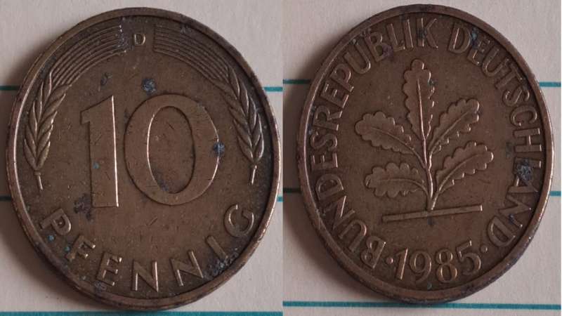 1985 D - Germany (Deutche Bundes Republic) - 10 - Oak seedling - Demonetised Dec 2001 - Brass clad