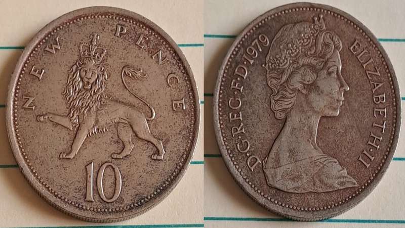 1979 - UK - 10 - Queen Elizabeth II - Demonetised Jun 1993 - Copper-nickel