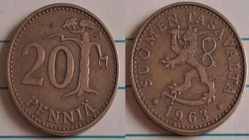 1963 - Suomen Tasavalta - 20 - Coat of Arms - Demonetised Feb 2002 - Aluminium bronze