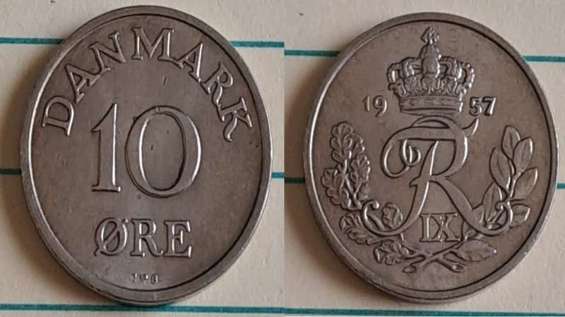 1957 - Denmark - 10 - Frederik IX - Demonetised March 1989 - Copper-nicke