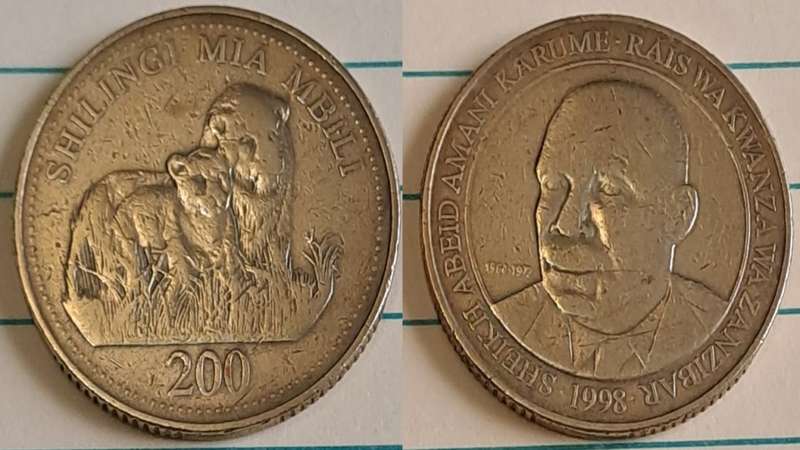1998 - Zanzibar/Tanzania - 200 - Two Lions - Demonetised - No - Nickel brass